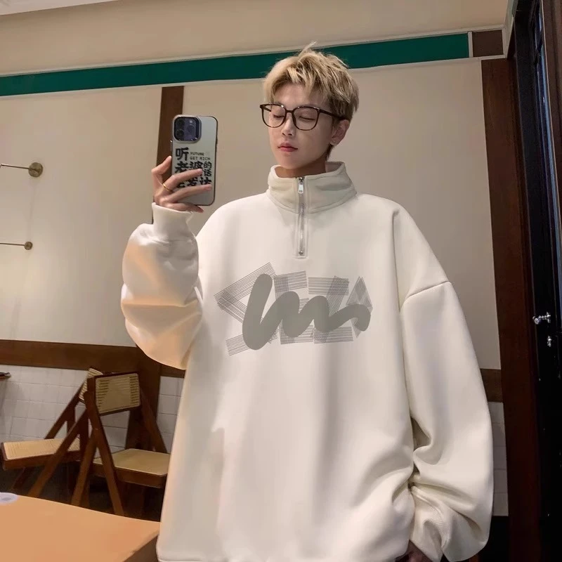 特大码300斤美式复古高街半拉链立领重磅卫衣男秋冬潮牌宽松外套2