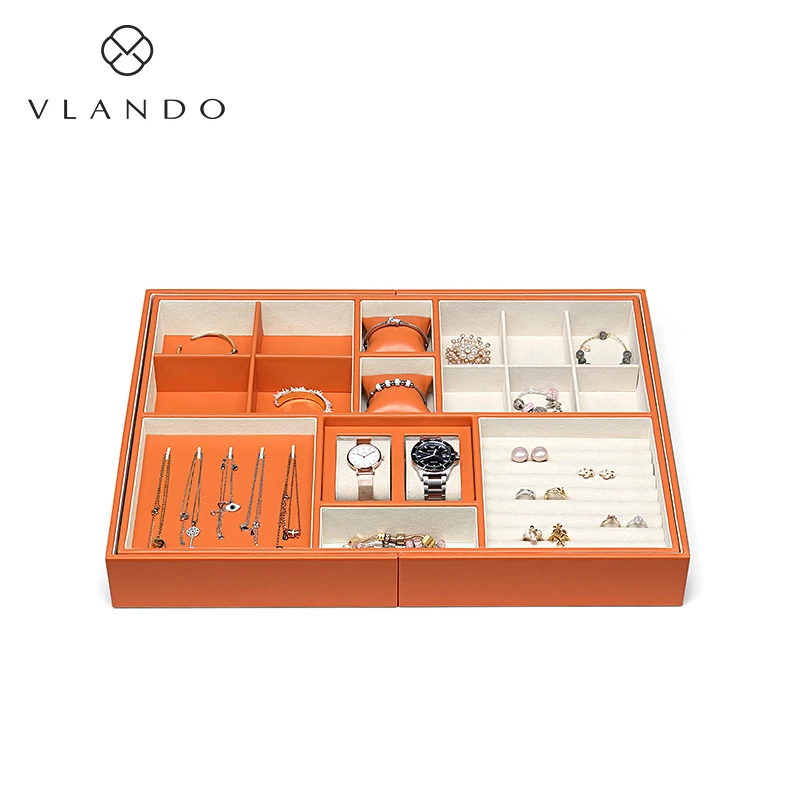 VLANDO/唯兰朵皮质首饰盒收纳盒大容量分格多格轻奢家用置物陈列