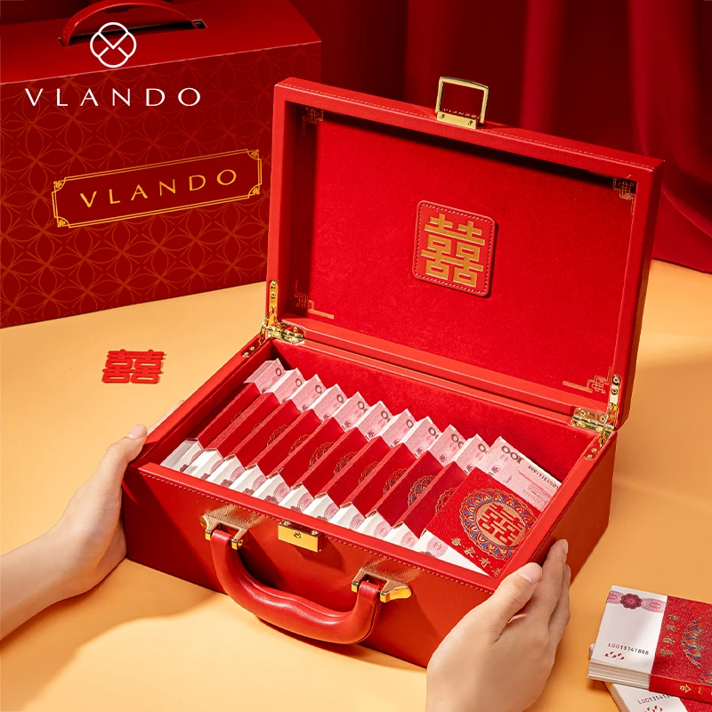 VLANDO/唯兰朵2025新款定亲礼金箱带锁20万订婚结婚礼金首饰盒12