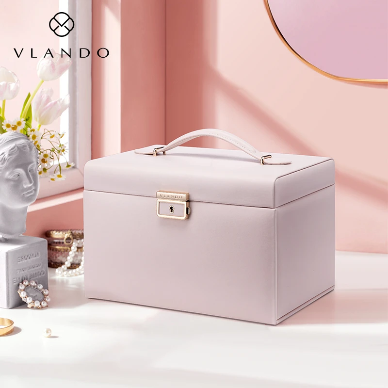 防氧化首饰盒皮质多层大容量带锁家用首饰盒首饰盒收纳盒圣诞礼物