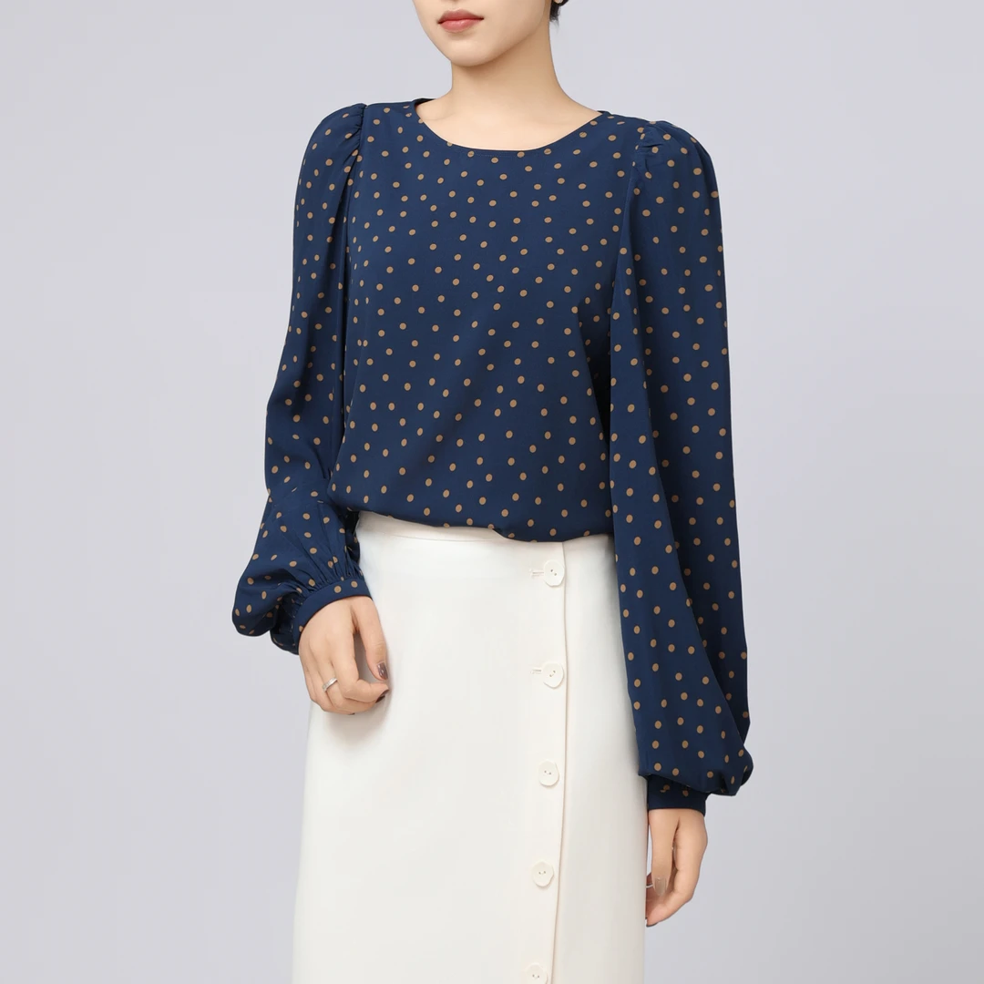 AMASS/阿玛施新款圆领气质百搭星空波点泡泡袖宽松衬衫女5301128