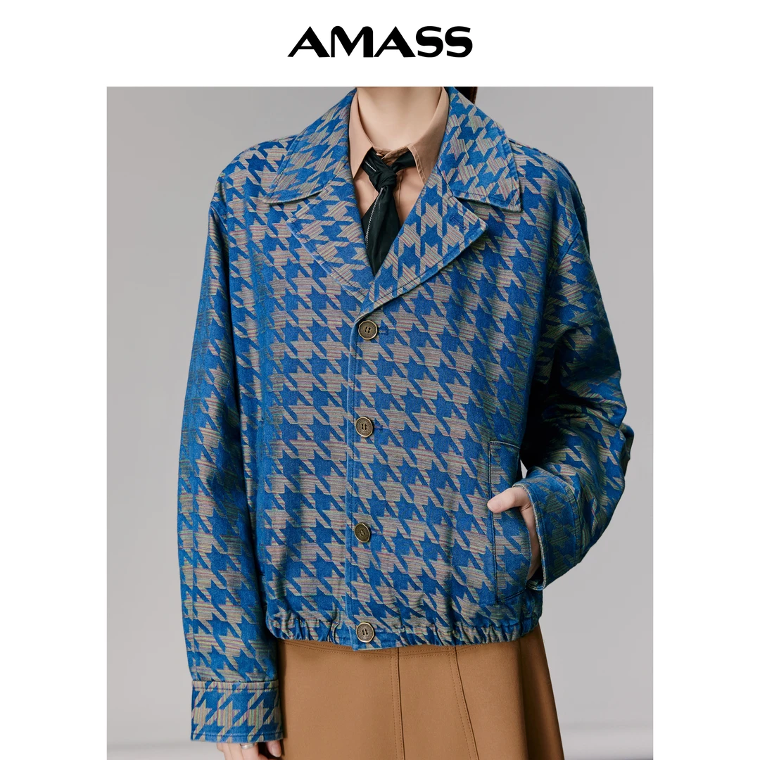 AMASS/阿玛施新款时尚夹克复古时髦休闲千鸟格百搭外套5400811