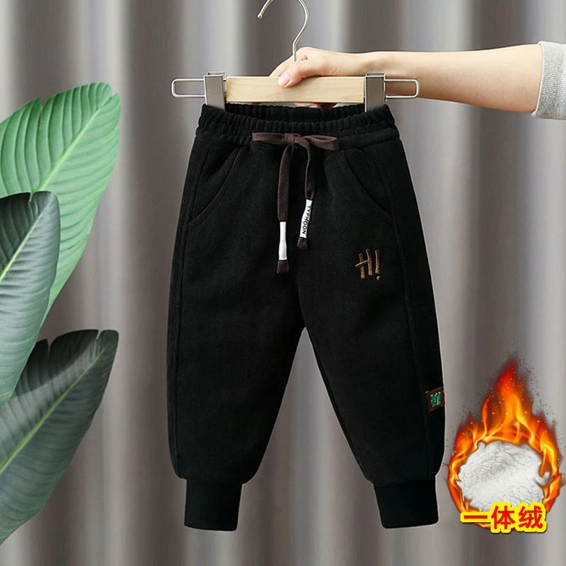 男童裤子冬装2024新款儿童加绒加厚灯芯绒保暖棉裤宝宝冬季一体绒