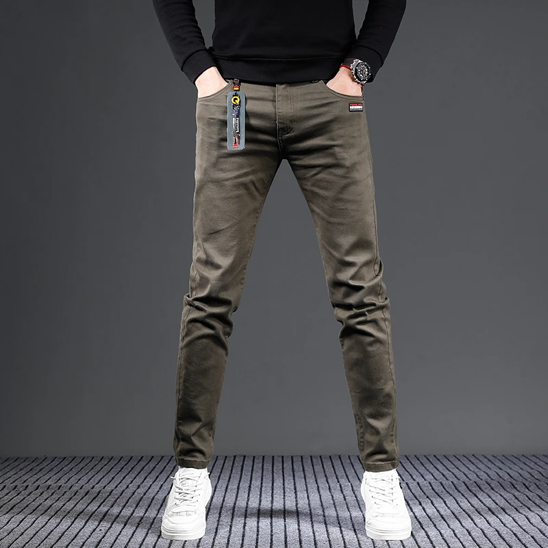 军绿男士牛仔裤男款修身小脚弹力夏季爆款2024新款休闲裤子男
