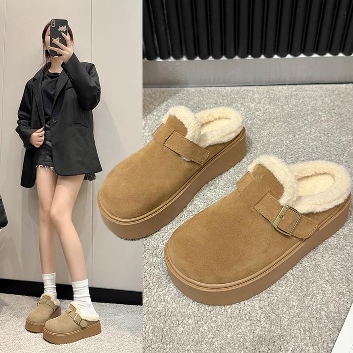 【陈秀秀女鞋】加绒勃肯鞋女2024新款冬毛毛半拖外穿一脚蹬包头棉鞋