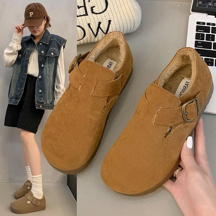 【米】勃肯女冬2024年新款复古丑萌加绒一脚蹬平底超软底鞋舒适