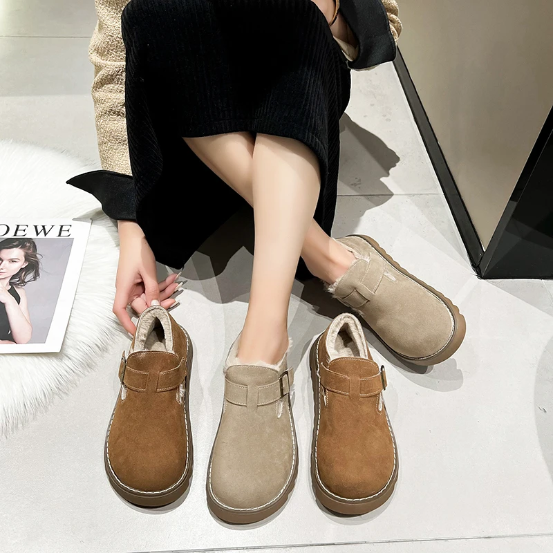 【加绒】2024年勃肯复古长毛绒时尚女鞋春秋季厚底平底鞋子软底棉鞋