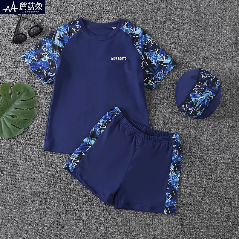 胖男童儿童泳衣分体宽松加肥加大中大童儿童泳衣套装短袖少年游泳