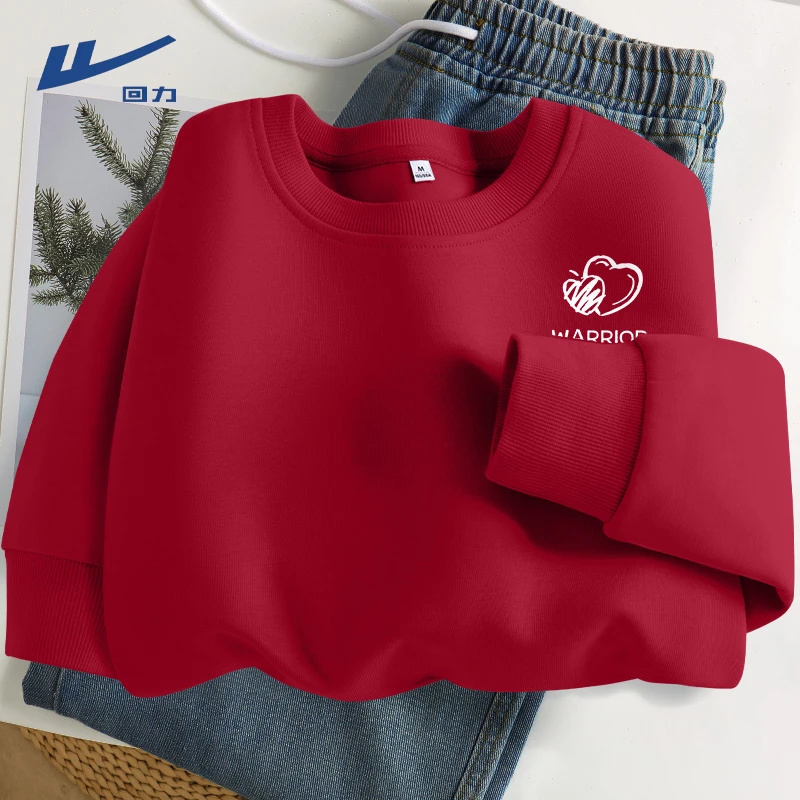 回力圆领卫衣女2025新款贺岁新年战袍休闲简约宽松红色长袖上衣女