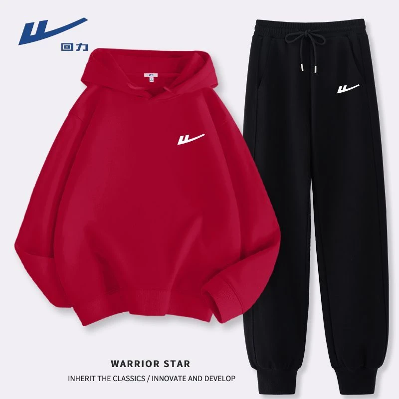 回力时尚百搭服装春秋新款百搭休闲运动加绒加厚连帽卫衣卫裤套装