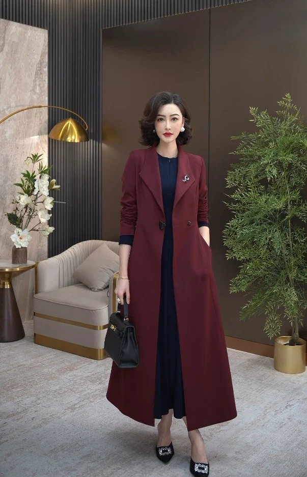 2025新款大衣过膝长款气质风衣修身显瘦时尚大气外套WF2059