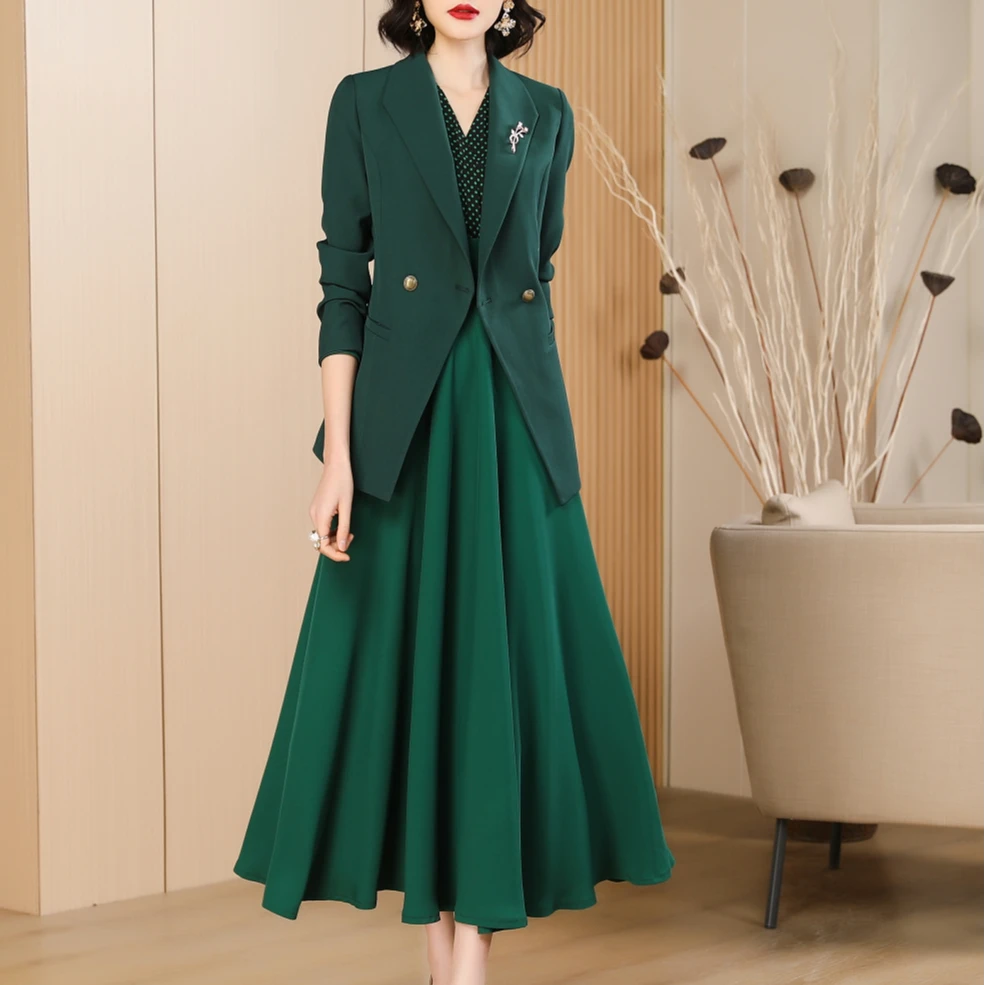 2025春夏新款通勤女装气质绿色西装高级感职场时尚西装外套WF2008