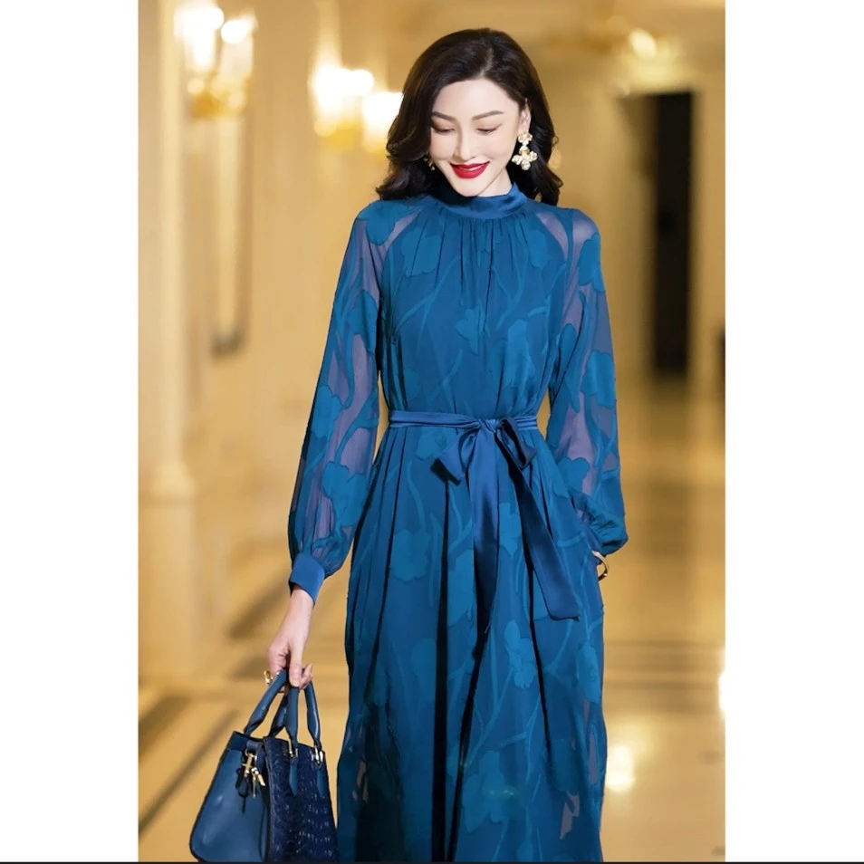 2025新款夏季宽松修身显瘦百搭蓝色连衣裙气质女装连衣裙WF3010