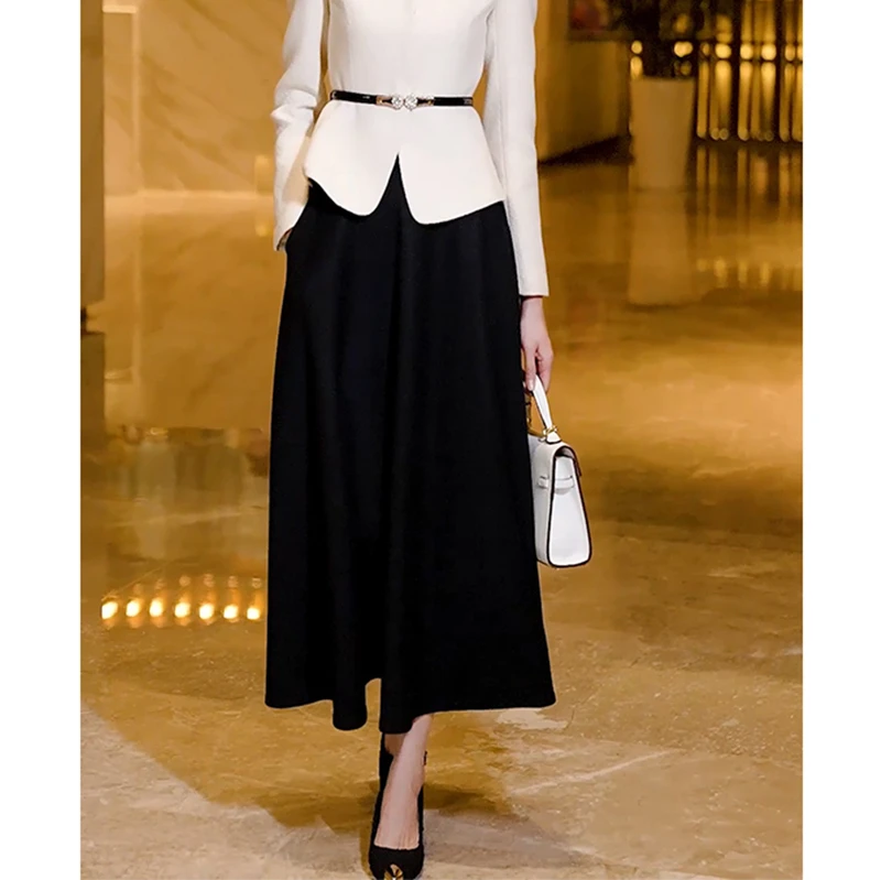 2025新款精纺华达呢高腰中长款半身裙针织时尚秋季大摆裙WF7001