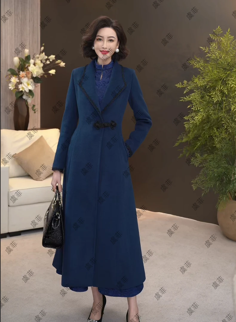 2025新款高端定制花青蓝华达呢新中式盘扣加厚保暖外套WF2082