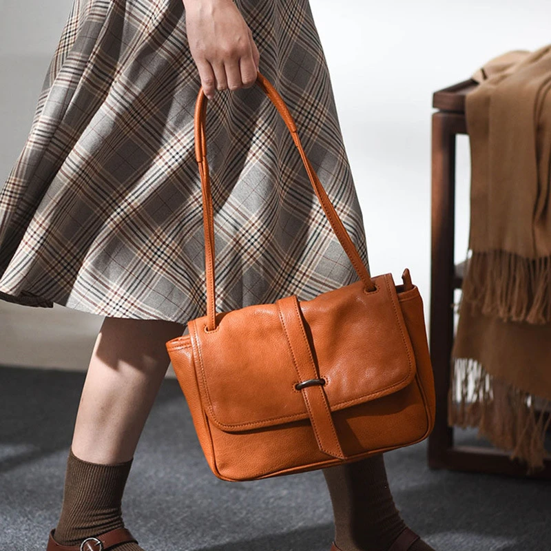 大容量手提通勤包包女2025春季新款百搭单肩腋下托特包真牛皮女包