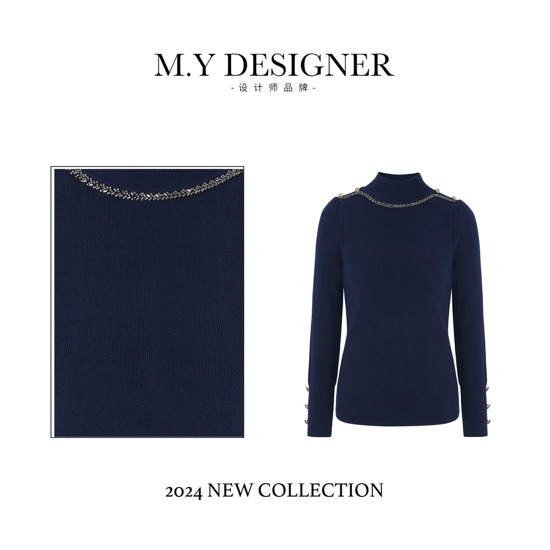 M.Y媛总 立领链条装饰针织长袖D-24595