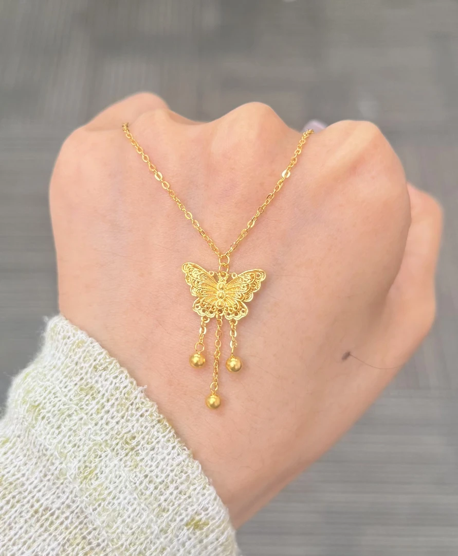 足金999 三提溜蝴蝶套链