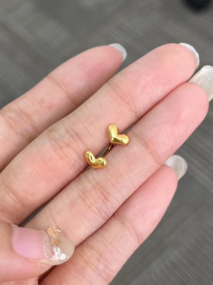 足金999  气球胖心弯钩耳钉