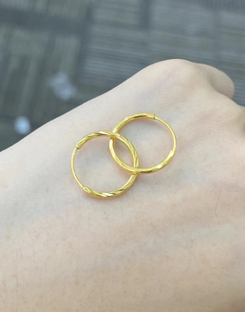 足金999光面车花耳圈 x