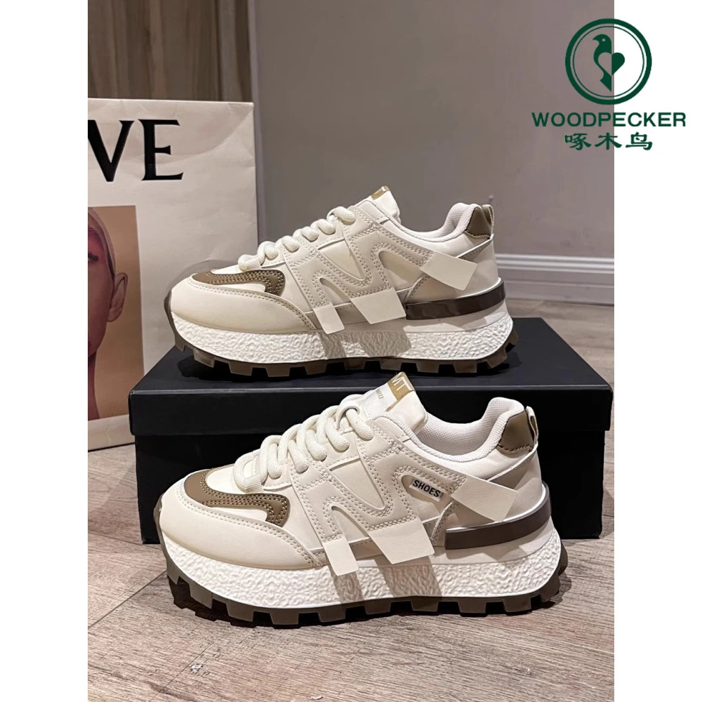 啄木鸟阿甘鞋华夫鞋女2025春秋新款厚底休闲鞋百搭透气运动老爹鞋