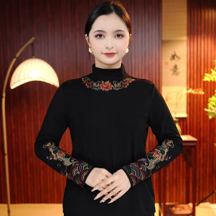 [清瑶]柒夫人高定半高领国风刺绣打底衫