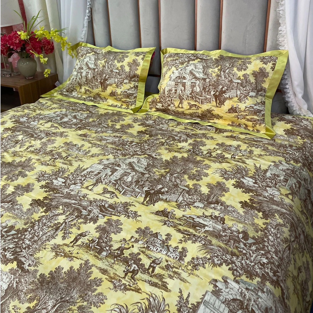纯棉大床床单枕套三件套（黄色欧洲小人）