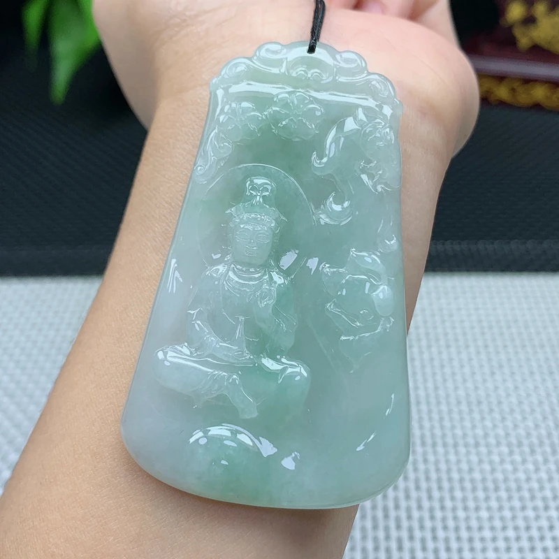 天然缅甸翡翠A货观音菩萨吊坠玉石挂件30.12g