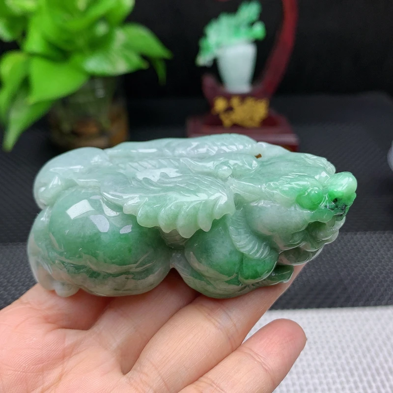 天然缅甸翡翠A货大貔貅小摆件玉石手把件234.70g