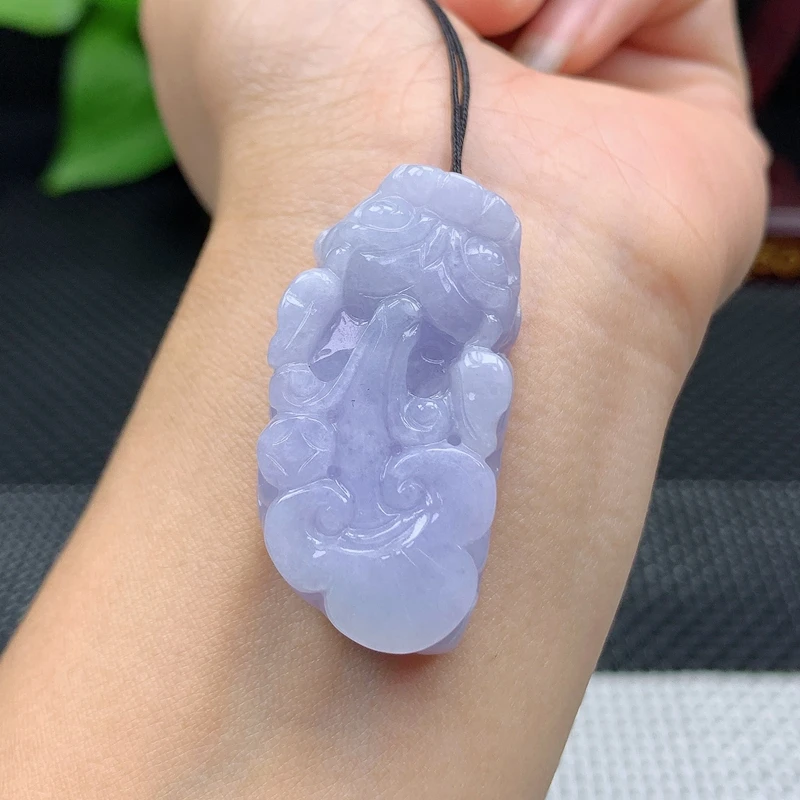 天然缅甸翡翠A货紫罗兰貔貅吊坠玉石挂件雕刻精雕精美