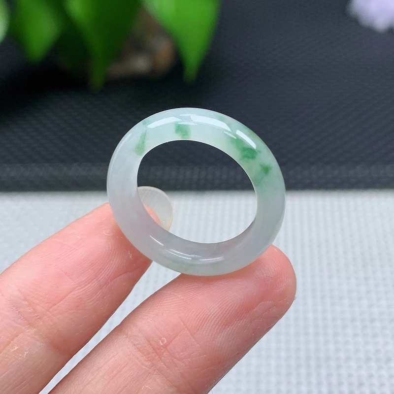 天然缅甸翡翠A货飘花戒指玉戒圈玉石指环男女款尾戒14*15圈3.51