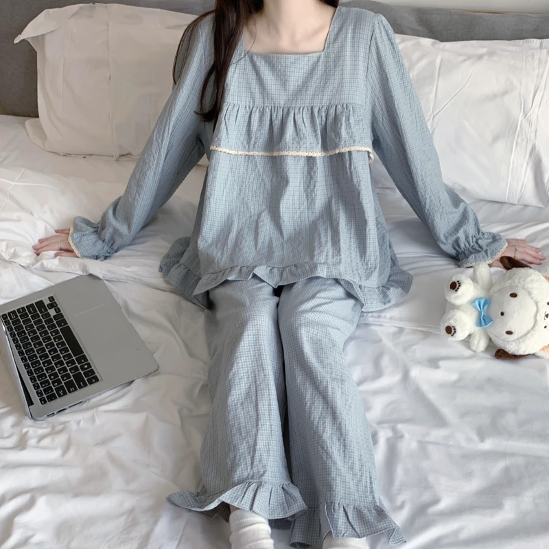 网红爆款2023新款春秋睡衣女长袖纯棉100%全棉可外出高级感家居服