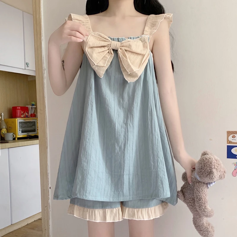 网红爆款2024新款夏季睡衣女纯棉100%全棉吊带宽松夏天家居服套装