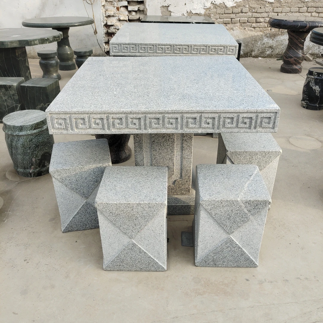 石桌石凳庭院别墅会所园林户外茶台茶桌摆件石材制作方形石桌