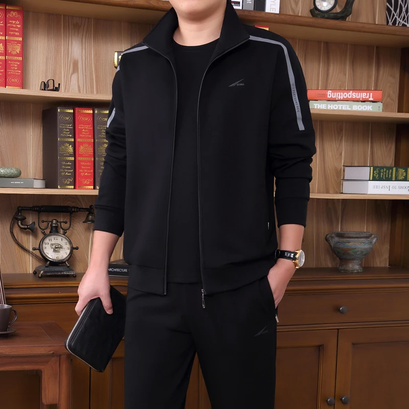 中老年男士高端休闲运动服套装男跑步宽松2025春秋新款中年爸爸装