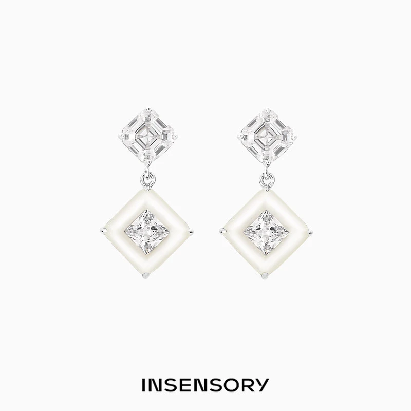 INSENSORY 贝母方钻耳环 纯银原创轻奢耳钉耳饰高级感轻奢度假