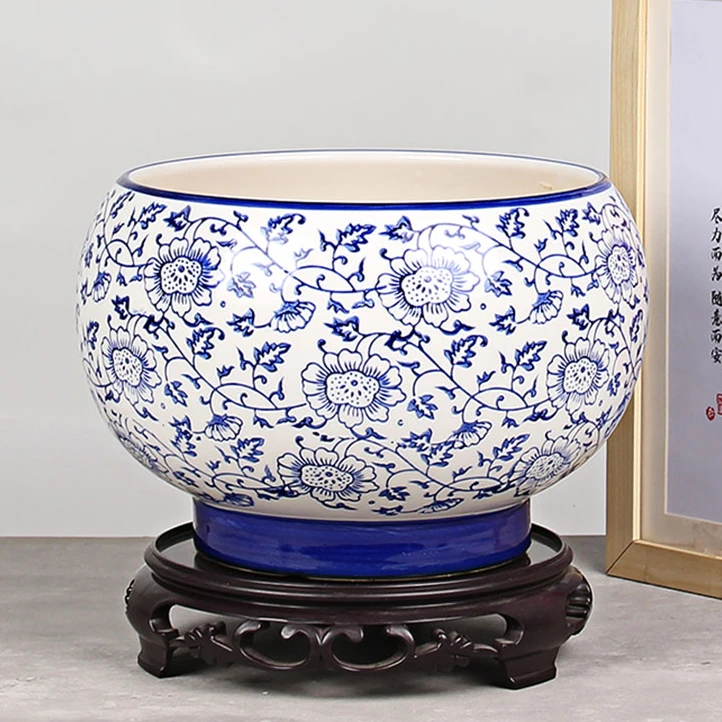 新款桌面陶瓷花盆复古风青花瓷创意球形蝴蝶兰绣球花盆景花盆特价