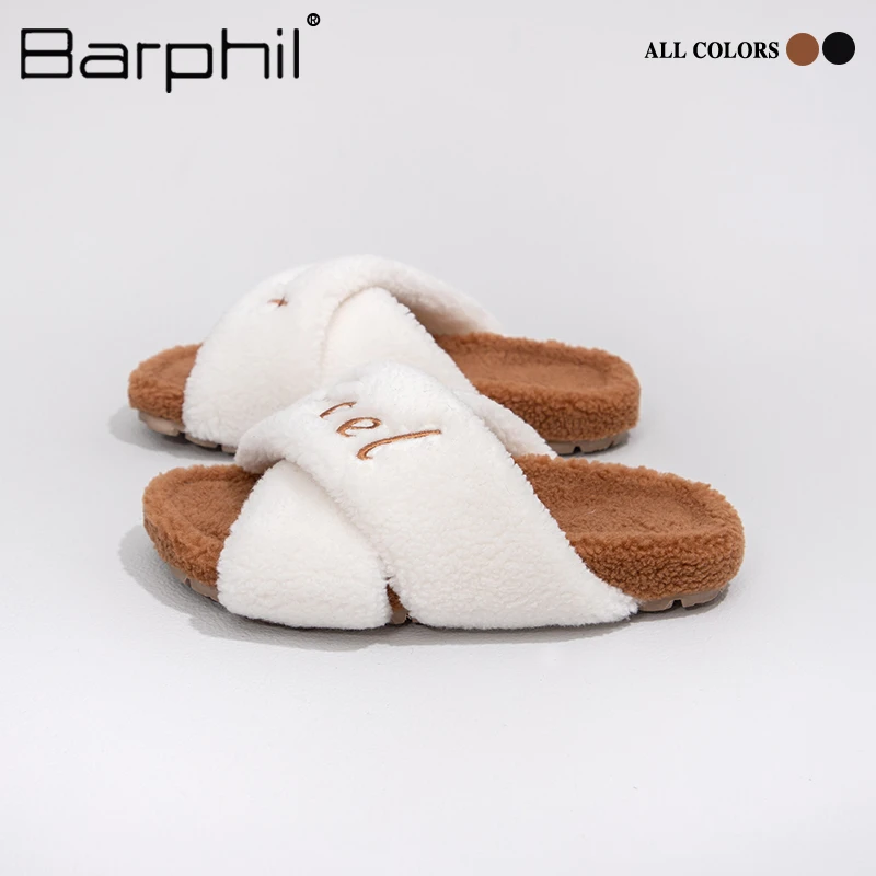 Barphil拖鞋室内家居新款加绒保暖外穿厚底网红毛毛棉拖鞋女秋冬