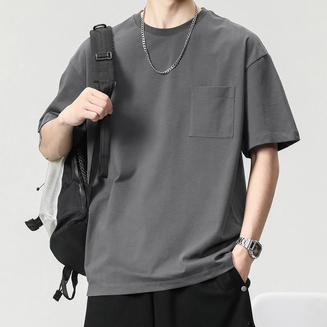 230g短袖t恤男款2025新款夏季纯棉潮牌上衣服圆领宽松打底衫外穿