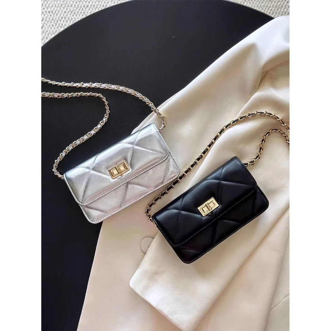 小香风黑色爆款菱格小众时尚百搭2024新款单肩包链条斜挎小包包女