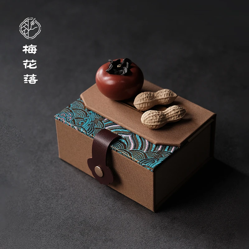 梅花落紫砂柿子茶宠摆件柿柿如意好柿花生手工仿真可养陶瓷茶玩
