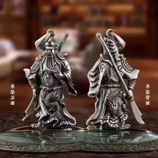 DAIXIN/黛鑫 吊坠足银 立体关公吊坠实心复古个性霸气男女银吊坠