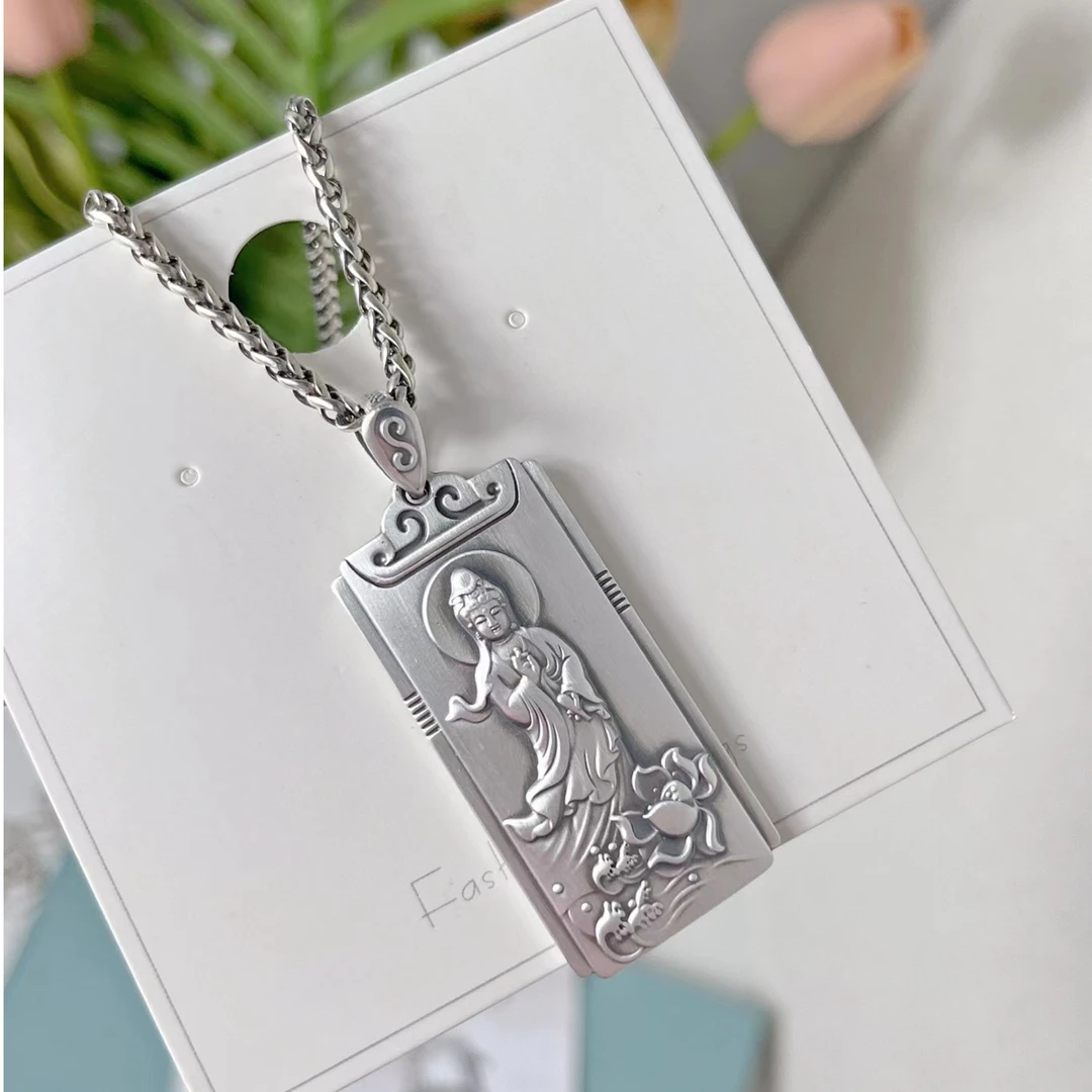 DAIXIN/黛鑫 吊坠足银 999纯银复古个性男女观音银吊坠南海观音