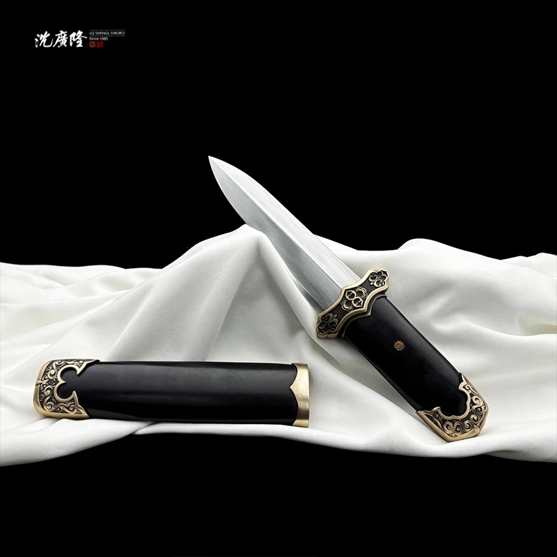 龙泉沈广隆-碎星剑 烧刃 黑檀木 黄铜 宝剑 花纹钢 手工 未开刃