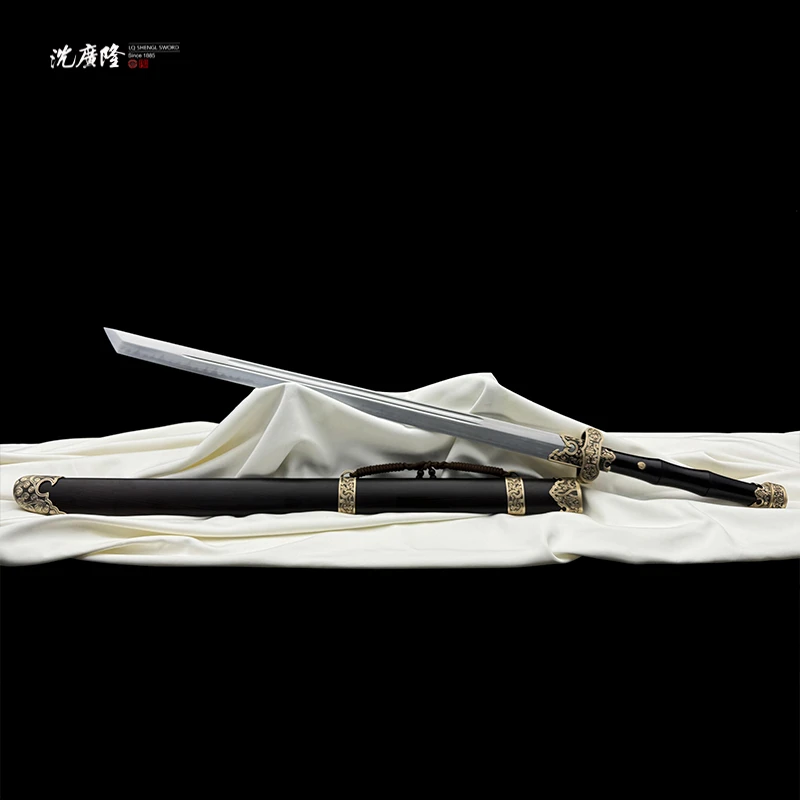 龙泉沈广隆-黑金古刀 直刃 T10烧刃 黄铜 黑檀木 宝剑 未开刃