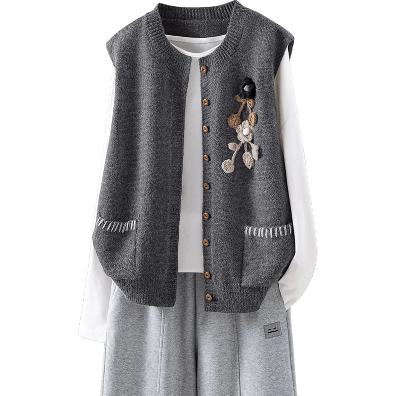 丝柏舍2025夏季新款女简约单排扣气质圆领复古无袖马甲S43X8962J