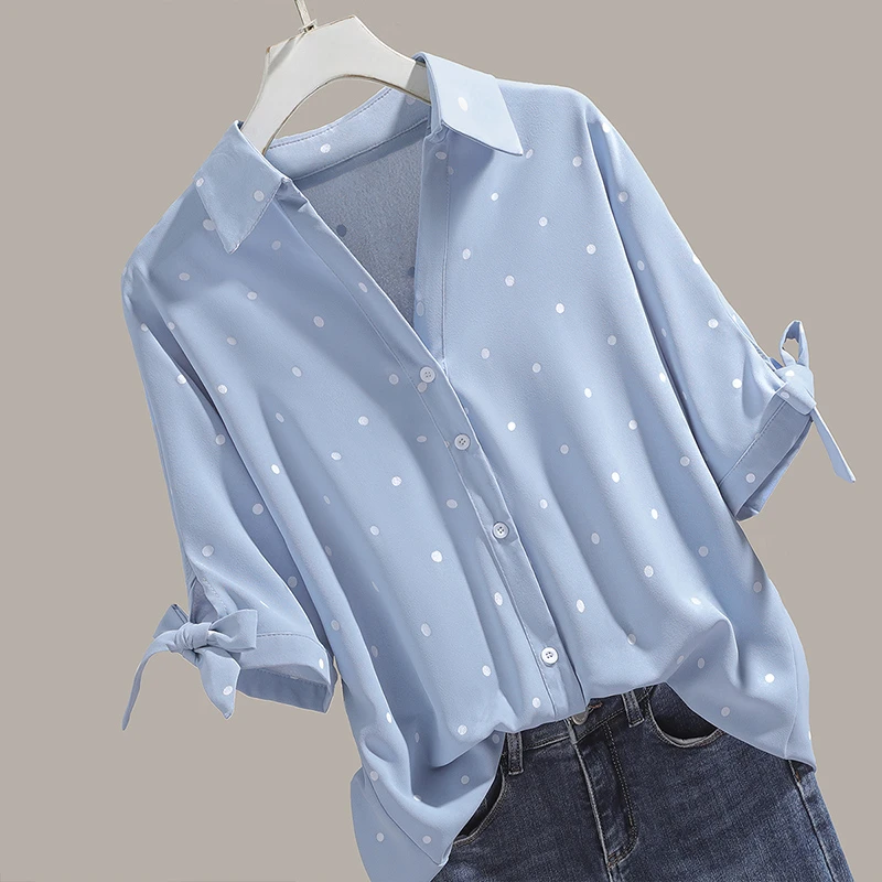 丝柏舍2025夏季新款女装时尚气质显瘦通勤翻领波点衬衫S32X4931C