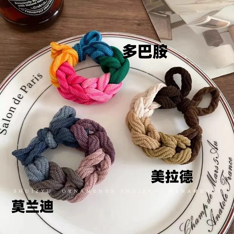 【9根装】手工编织高马尾发绳加宽加厚高弹力皮筋发圈基础百搭头绳