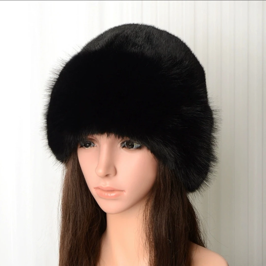 帽子女冬新款加厚保暖仿毛毛时尚简约渔夫帽仿貂毛女士蒙古帽