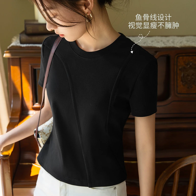 鱼骨短款上衣女小众独特好看洋气的小衫红色短袖T恤女夏2025新款